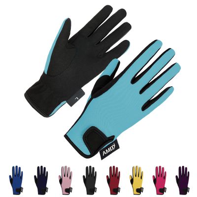 Amoy Kids Horse Riding Gloves Breathable Children Equestrian Horseback Anti-Slipping Boys & Girls Youth Outdoor Biking Cycling Sport Mitts Sky Blue M Age 8-10