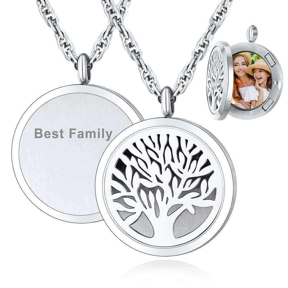 Supcare Tree of Life Locket Necklace for Women Personalized Photo Pendant Custom Gifts for Mum Men Dad Father Dad