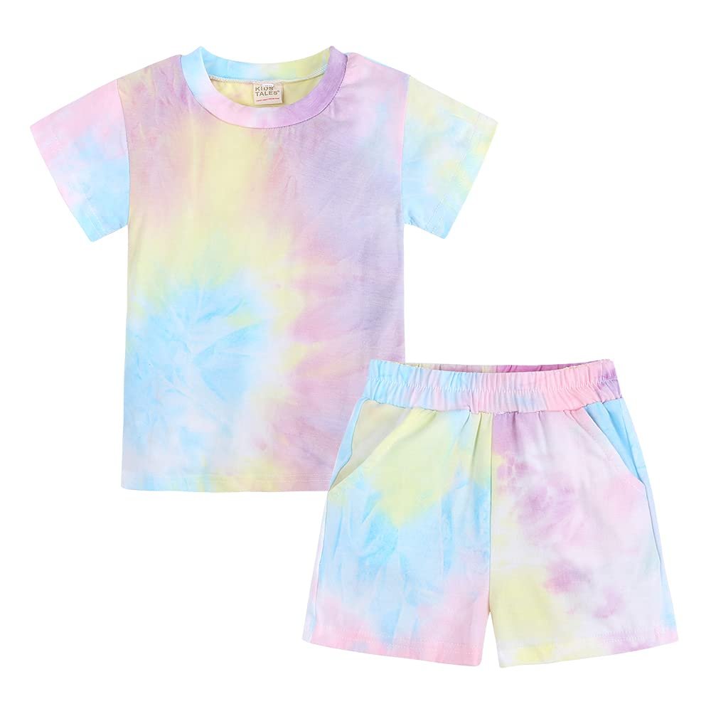 Kids Tales Girls Boys Summer Tie Dye Outfits Set Kids 2 PCS Cotton Pullover Loungewear Short Sleeve T-shirt + Shorts