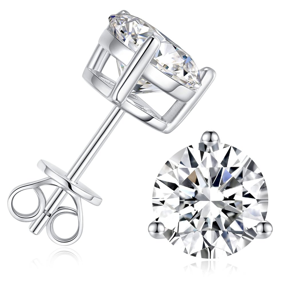 1-4ct Moissanite Stud Earrings for Women - 3 Prong 925 Sterling Silver D Color Ideal Cut Earrings with Certificate of Authenticity (1CT)