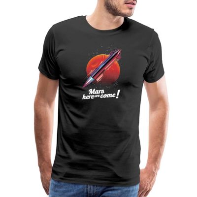 Spreadshirt Marcus House Merch Mars Here We Come Rocket Men's Premium T-Shirt, 3XL, Black