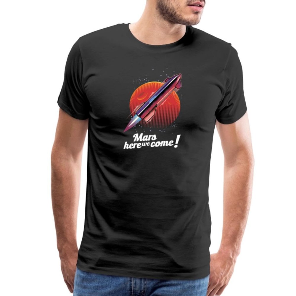 Spreadshirt Marcus House Merch Mars Here We Come Rocket Men's Premium T-Shirt, 3XL, Black