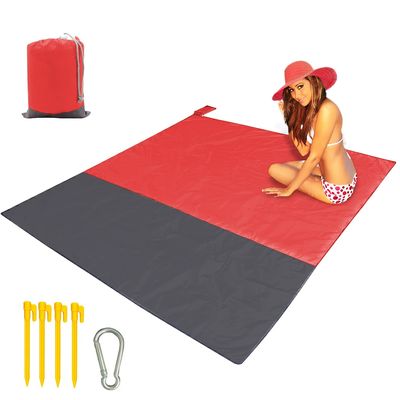 Beach Blanket Large Fast Drying Durable Lightweight Compact Outdoor Mat 79"x 55" - Sandproof Waterproof Picnic Mat for Travel, Camping, Hiking (Red)