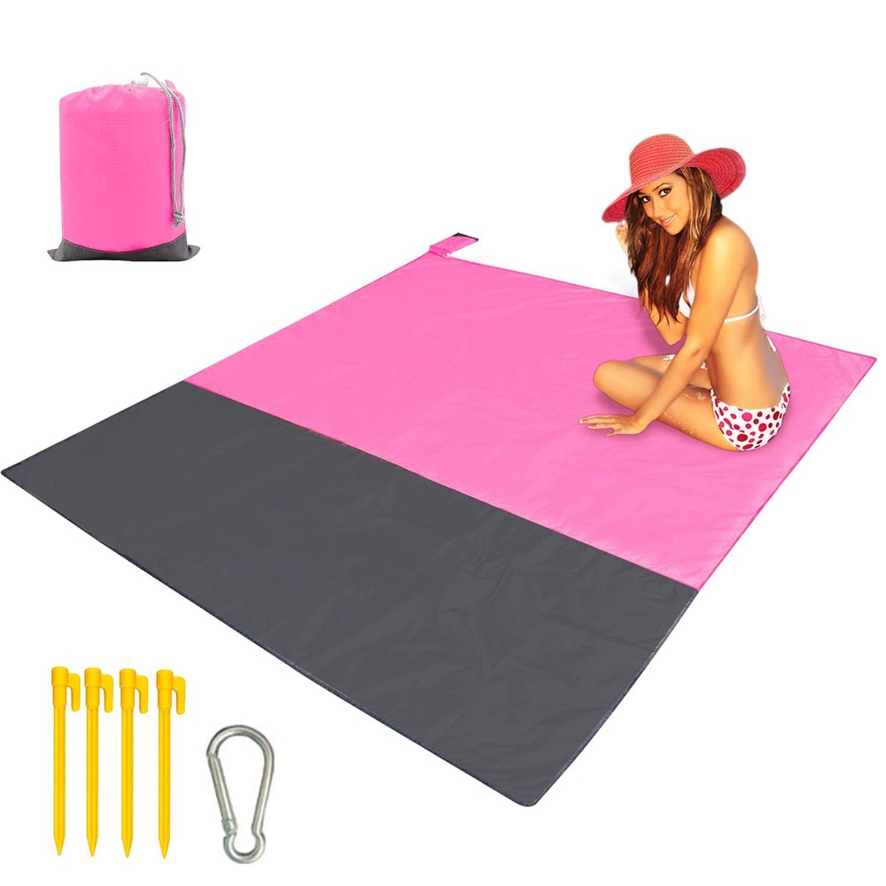 Beach Blanket Large Fast Drying Durable Lightweight Compact Outdoor Mat 79"x 55" - Sandproof Waterproof Picnic Mat for Travel, Camping, Hiking (Pink)