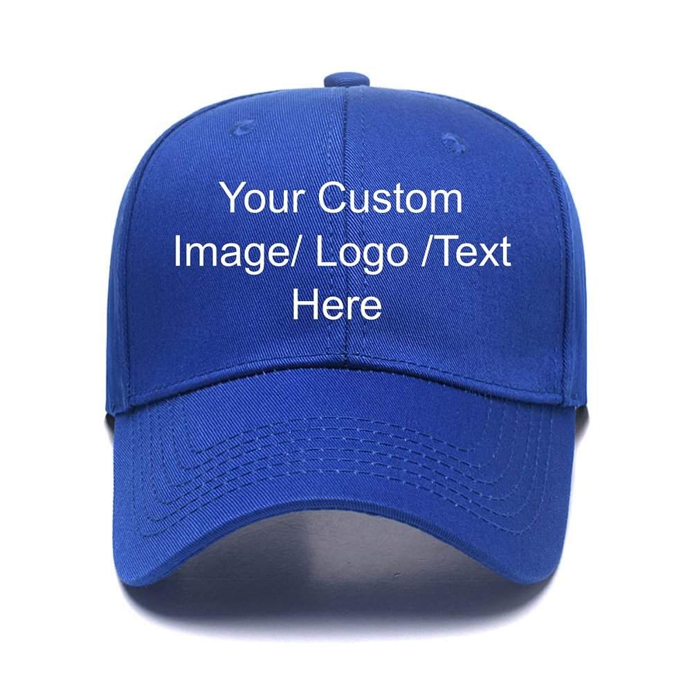 Custom Baseball Cap with Your Text,Personalized Adjustable Trucker Caps Casual Sun Peak Hat for Gifts (Bright Blue, one Size)