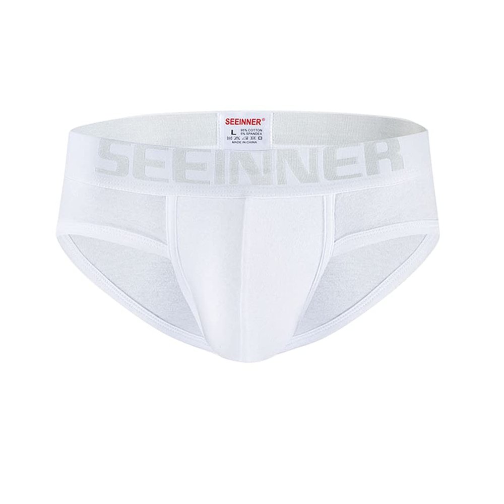 Familyhouse Men's Cotton Stretch Briefs Underwear U Convex Brief Bulge Pouch Underpants Knickers (White,L)