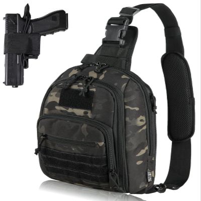 DBTAC Tactical Personal Defense Bags & Packs | 8L Tactical Bag Shoulder Chest Pack with Sling for Concealed Carry, Range, Travel, Hiking, Outdoor Sports (Charcoal Camo)