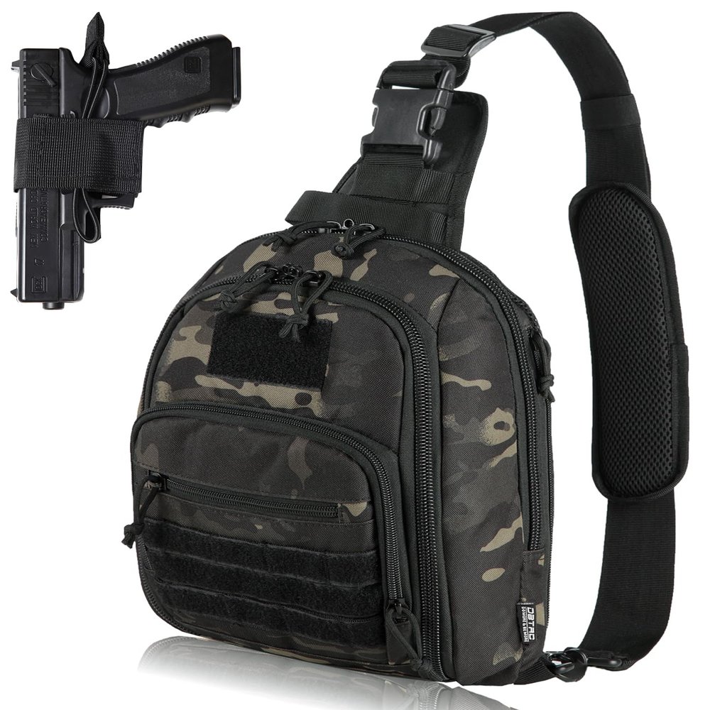 DBTAC Tactical Personal Defense Bags & Packs | 8L Tactical Bag Shoulder Chest Pack with Sling for Concealed Carry, Range, Travel, Hiking, Outdoor Sports (Charcoal Camo)