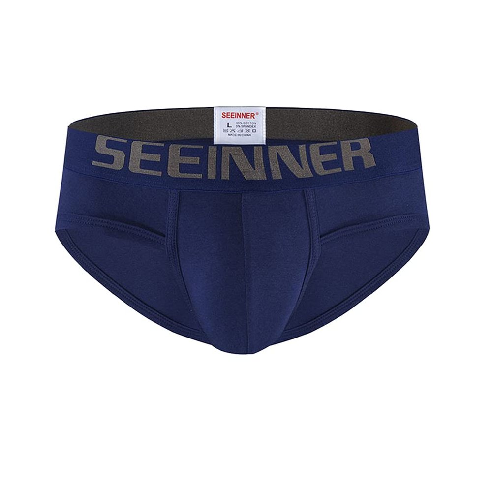 Familyhouse Men's Cotton Stretch Briefs Underwear U Convex Brief Bulge Pouch Underpants Knickers (Navy Blue,L)