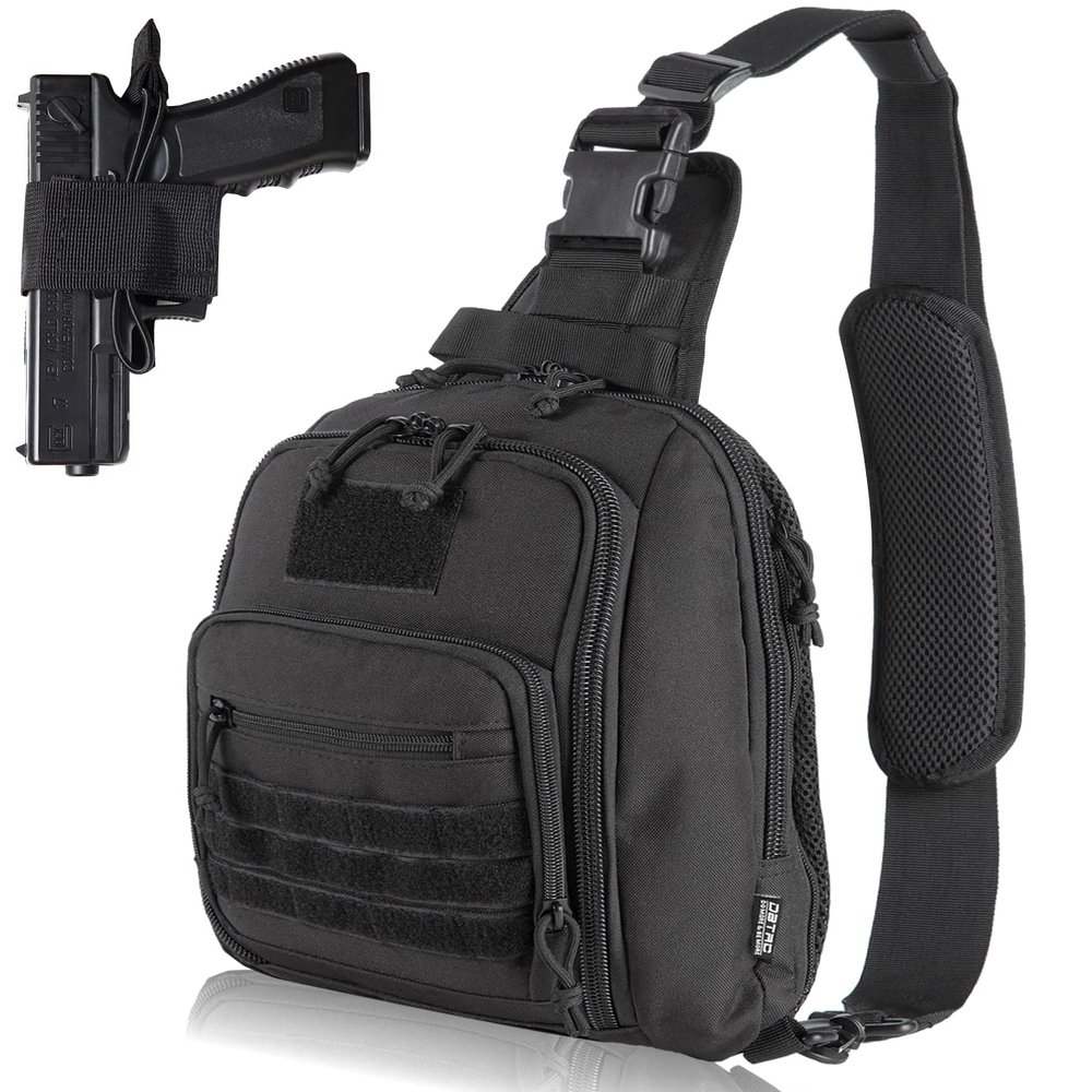 DBTAC Tactical Personal Defense Bags & Packs | 8L Tactical Bag Shoulder Chest Pack with Sling for Concealed Carry, Range, Travel, Hiking, Outdoor Sports (Black)