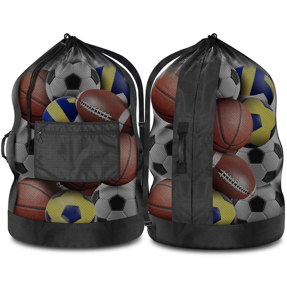 BROTOU Extra Large Sports Ball Bag, Upgrade Thicken Ball Bags for Coaches, Adjustable Shoulder Strap and Hanging Ears with Handle, Mesh Sports Bag for Holding Basketball, Volleyball, Swimming Gear