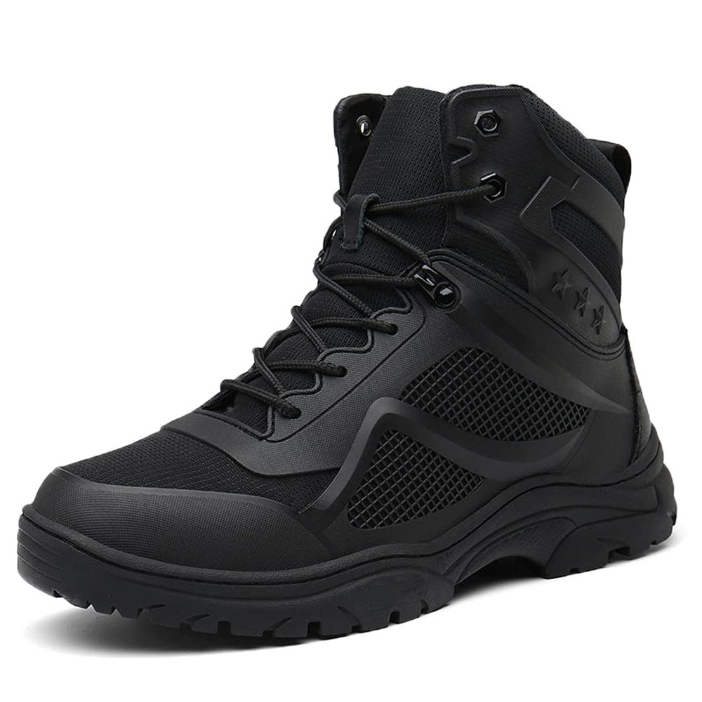 hongrenamz Men's Walking Trainers Hiking Trekking Shoes Lightweight Breathable High Rise Outdoor Boots Black-EU43
