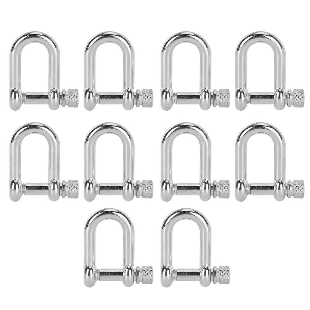VBESTLIFE 10Pcs U Shaped Shackle Zinc Alloy Bow Shape Load Clamp for Paracord Bracelet Round Screw Pin Anchor Shackle Mountaineering Tool Accessories