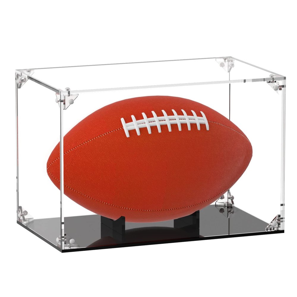 FEMELI Football Display Case Acrylic Box Holder for Full Size Football (Watch Video to Assemble)