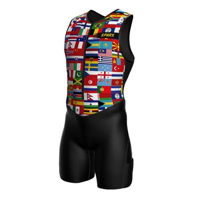 Sparx Men's Premium Triathlon Suit  Padded, Quick-Dry, Compression Fit, Lightweight Tri Suit for Swim, Bike, Run Race & Training (3XL, WorldFlags)