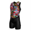 Sparx Men's Premium Triathlon Suit Padded, Quick-Dry, Compression Fit, Lightweight Tri Suit for Swim, Bike, Run Race & Training (2XL, WorldFlags)