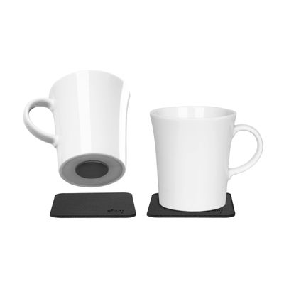 silwy Porcelain Magnetic Handle Cups (Set of 2) Includes Two Metal Nano Gel Pads Black - Non-Slip Camping and Caravanning Cups, Boat and Yacht Accessories