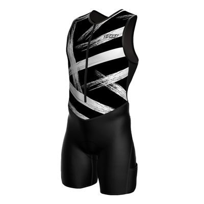 Sparx Men's Premium Triathlon Suit Padded, Quick-Dry, Compression Fit, Lightweight Tri Suit for Swim, Bike, Run Race & Training (XL, B&W_Brushes)