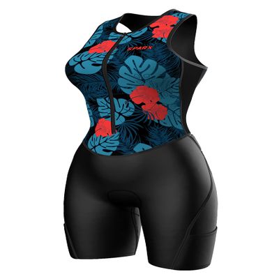 Sparx Women Triathlon Suit Tri Short Racing Cycling Swim Run (2XL, Blue Hisbiscus)