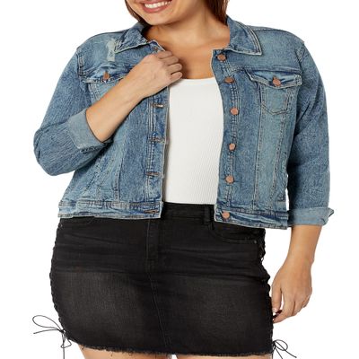 Womens Basic Acid Wash Plus Denim Jacket with Light Destruction