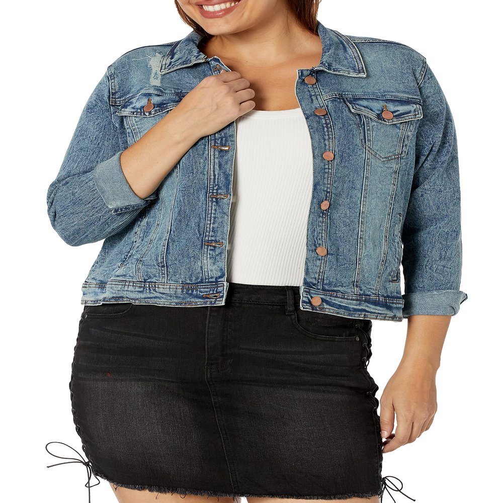 Womens Basic Acid Wash Plus Denim Jacket with Light Destruction
