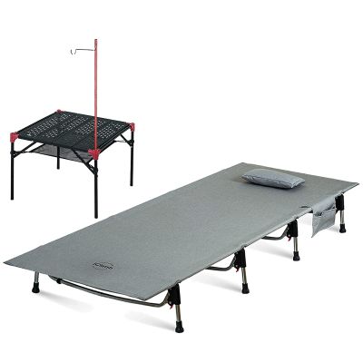 iClimb 1 Super Easy Assemble Cot and 1 Hollow Out Extendable Table with Hanger Bundle, Ultralight Compact for Adult Outdoor Camping Hiking Beach Concert