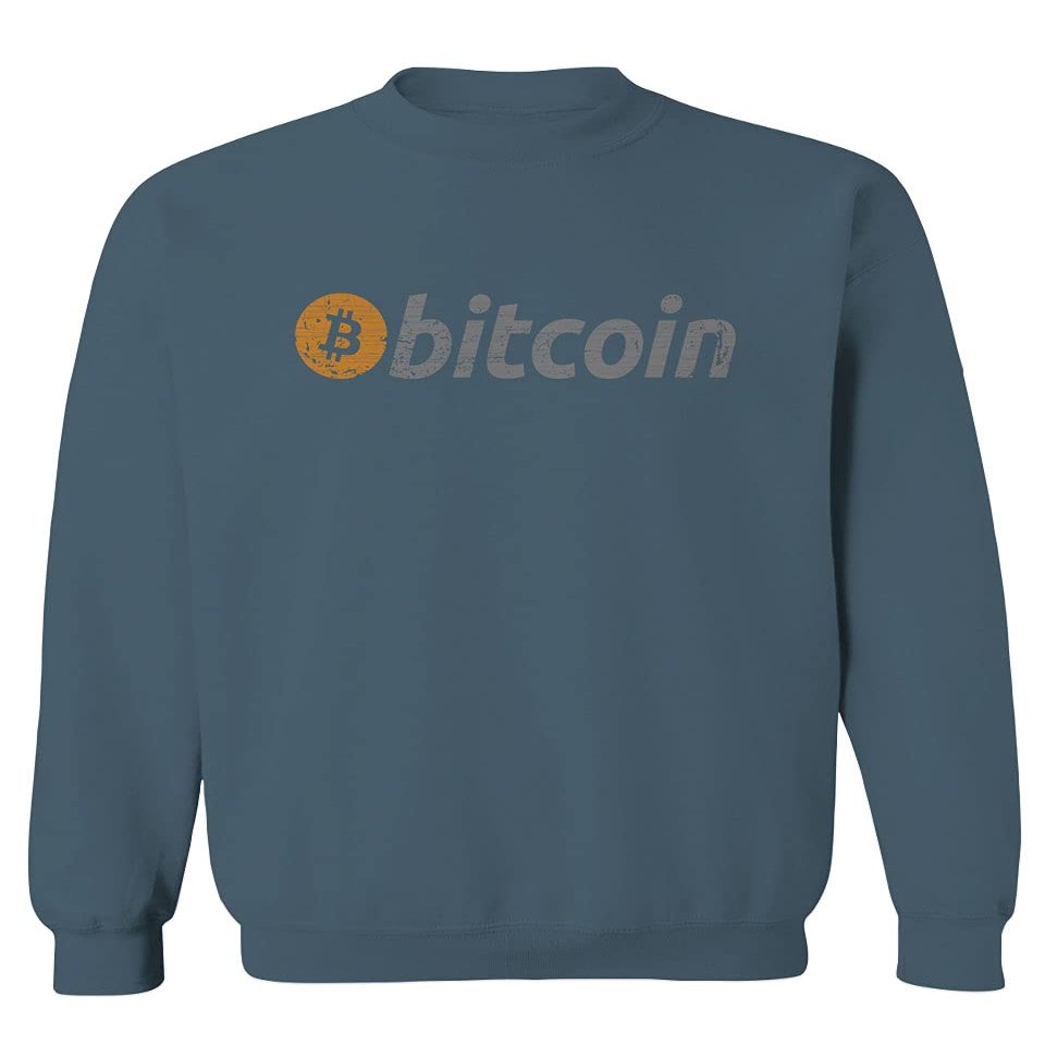0366. Vintage Bitcoin Crypto Currency Logo BTC Coin Trader Hold IT Men's Crewneck Sweatshirt (Indigo Blue X-Large)