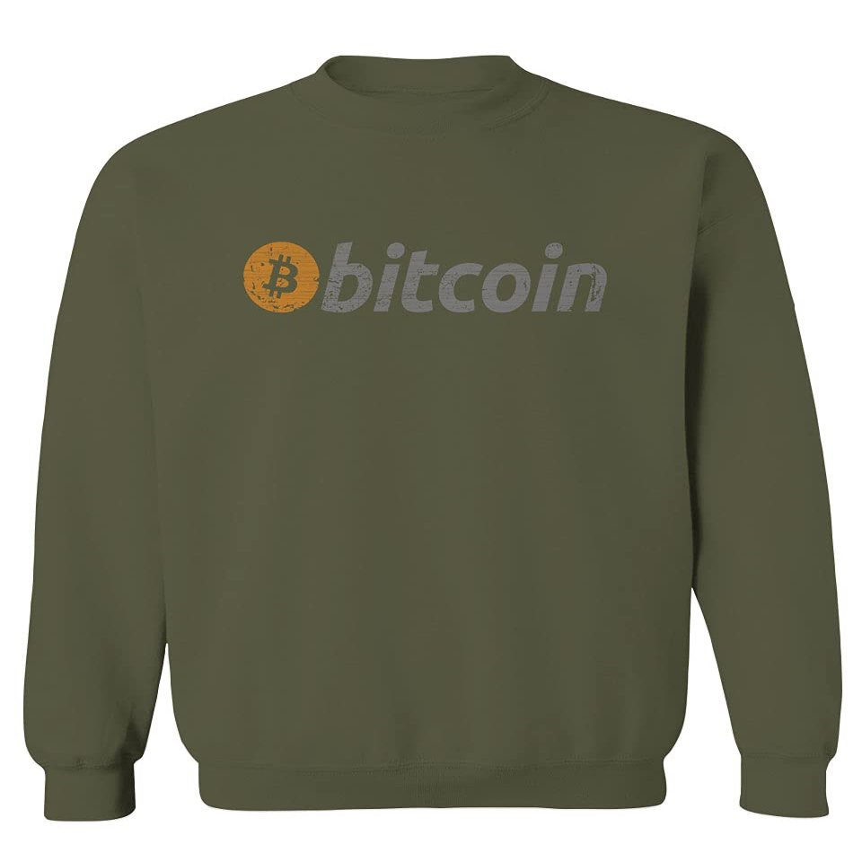 0366. Vintage Bitcoin Crypto Currency Logo BTC Coin Trader Hold IT Men's Crewneck Sweatshirt (Olive, Small)