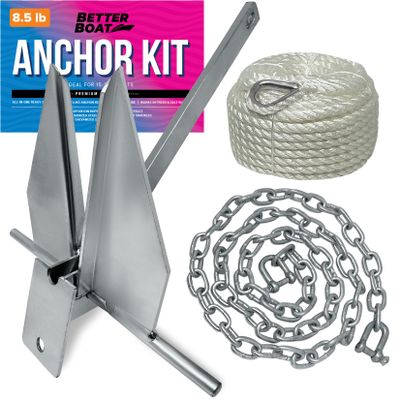 8.5lb Heavy Boat Anchor Kit, Fluke Design with Chain and 75FT Rope, for 15'-25' Boats, Including Pontoon, Deck, Fishing, and Sailboats