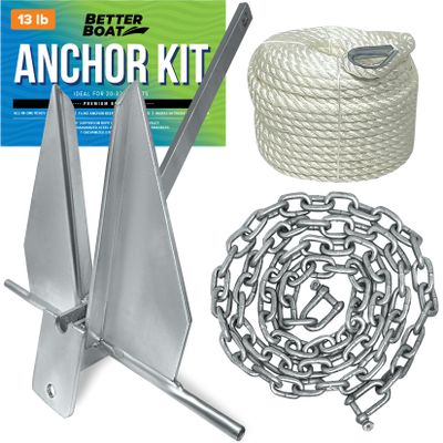 13lb Heavy Boat Anchor Kit, Fluke with Chain and 100FT Rope, for 20'-32' Boats, Pontoon, Deck, Fishing, and Sailboats