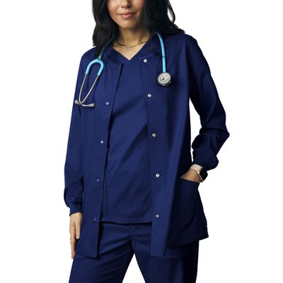 Landau Proflex Endure Women's Tailored Fit 3-Pocket Snap-Front Jacket 2-Way Stretch and Knit Cuffs 3038 True Navy