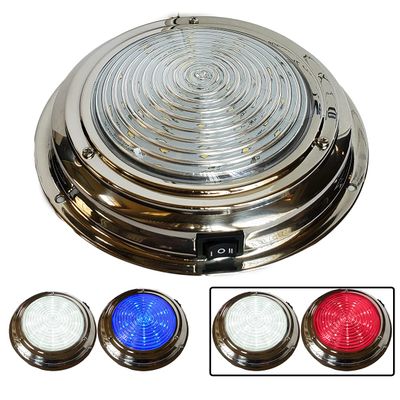 Wave One Marine Dual Color 7" LED Boat Dome Light 12V RV | Stainless Housing | Ceiling Cabin Room Surface Mount | Built In Rocker Toggle Switch (White | Night Red)