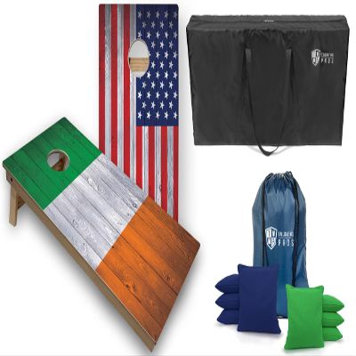 Tournament Grade Tailgating Pros Regulation Cornhole Boards Flag Set - Includes 8 Bean Bags, Carrying Cases, and 4'x2' Corn Hole Toss Game w/Ring Light
