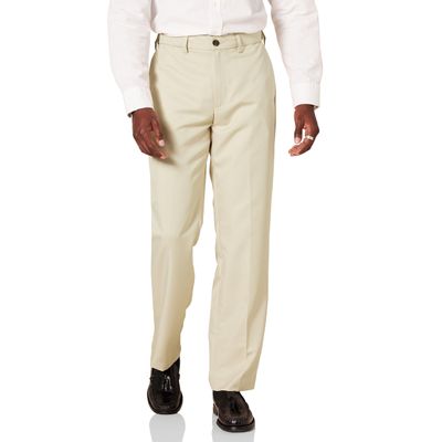 Amazon Essentials Men's Classic-Fit Expandable-Waist Flat-Front Dress Pant, Stone, 30W x 32L