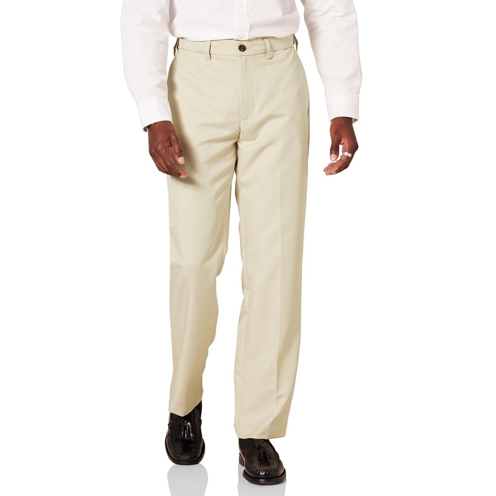 Amazon Essentials Men's Classic-Fit Expandable-Waist Flat-Front Dress Pant, Stone, 30W x 32L
