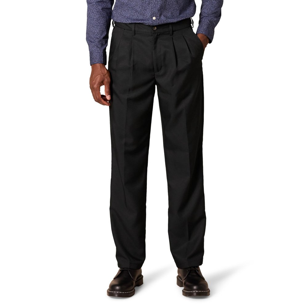 Amazon Essentials Men's Classic-Fit Expandable-Waist Pleated Dress Pant, Black, 34W x 33L