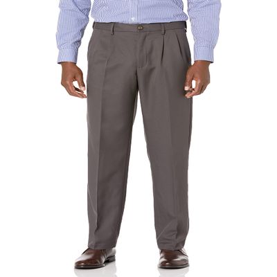 Amazon Essentials Men's Classic-Fit Expandable-Waist Pleated Dress Pant, Dark Grey, 33W x 34L