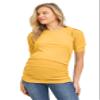 LaClef Women's Maternity Puff Sleeve Ribbed T-Shirt Top (Mustard, X-Large) view 1