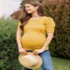 LaClef Women's Maternity Puff Sleeve Ribbed T-Shirt Top (Mustard, X-Large) view 3