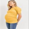 LaClef Women's Maternity Puff Sleeve Ribbed T-Shirt Top (Mustard, X-Large) view 4