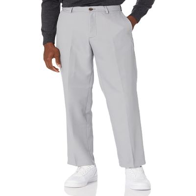 Amazon Essentials Men's Classic-Fit Expandable-Waist Flat-Front Dress Pant, Light Grey, 35W x 30L