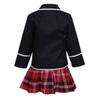 dPois Boys Girls' 4Pcs Japanese Korean Winter School Uniform Long Sleeves Shirt Blazer Suit with Mini Skirt/Pants Tie Black (Girls) 5-6 view 2
