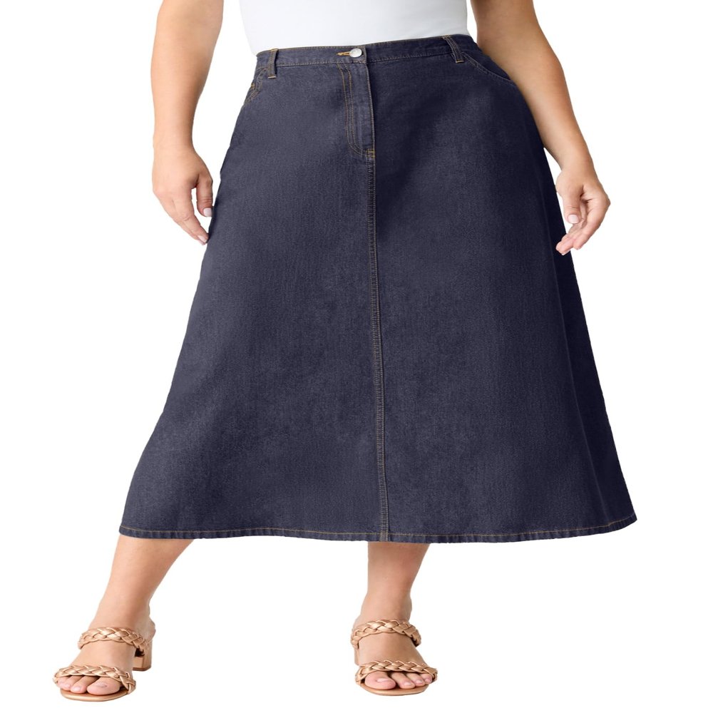 Roaman's Women's Plus Size Petite Plus Size Easy-Wear A-Line Skirt - 20 W, Indigo Wash