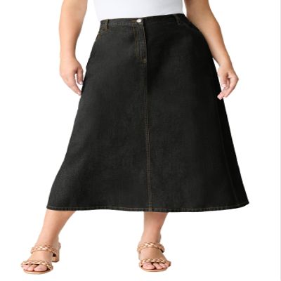 Roaman's Women's Plus Size Petite Plus Size Easy-Wear A-Line Skirt - 24 W, Black Denim