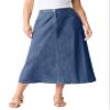 Roaman's Women's Plus Size Petite Plus Size Easy-Wear A-Line Skirt - 32 W, Medium Wash view 1