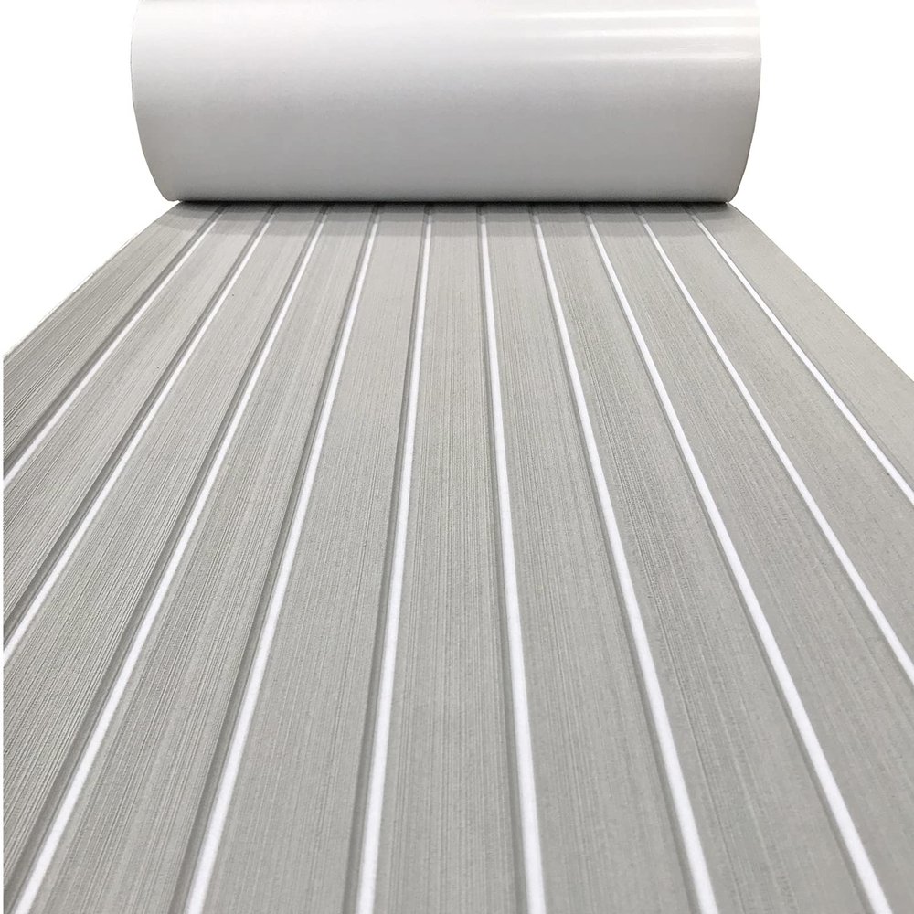 KXKZREN Boat Flooring EVA Foam Decking Sheet Faux Teak Marine Mat Non-Slip Boat Carpet Self-Adhesive Flooring for Jon Boats Motorboat RV Yacht Kayak Swim Platform 35.4 x 94.5 inch,23.25 sq.ft