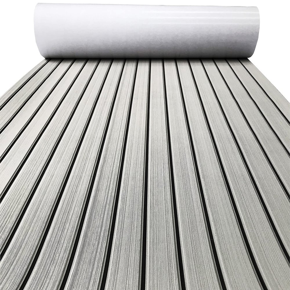KXKZREN Boat Flooring EVA Foam Decking Sheet Faux Teak Marine Mat Non-Slip Boat Carpet Self-Adhesive Flooring for Jon Boats Motorboat RV Yacht Kayak Swim Platform 35.4 x 94.5 inch,23.25 sq.ft