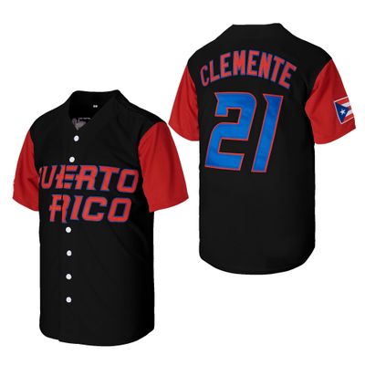 #21 Puerto Rico Classic Mens Baseball Jersey Stitched Black Size S