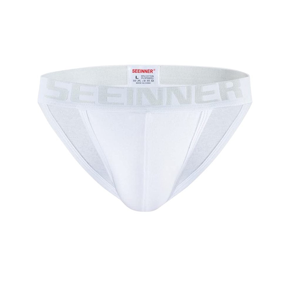 Familyhouse Men's Tanga Briefs Bikini Cotton Briefs Underwear Sexy Underpants Low Rise Thongs (White,L)