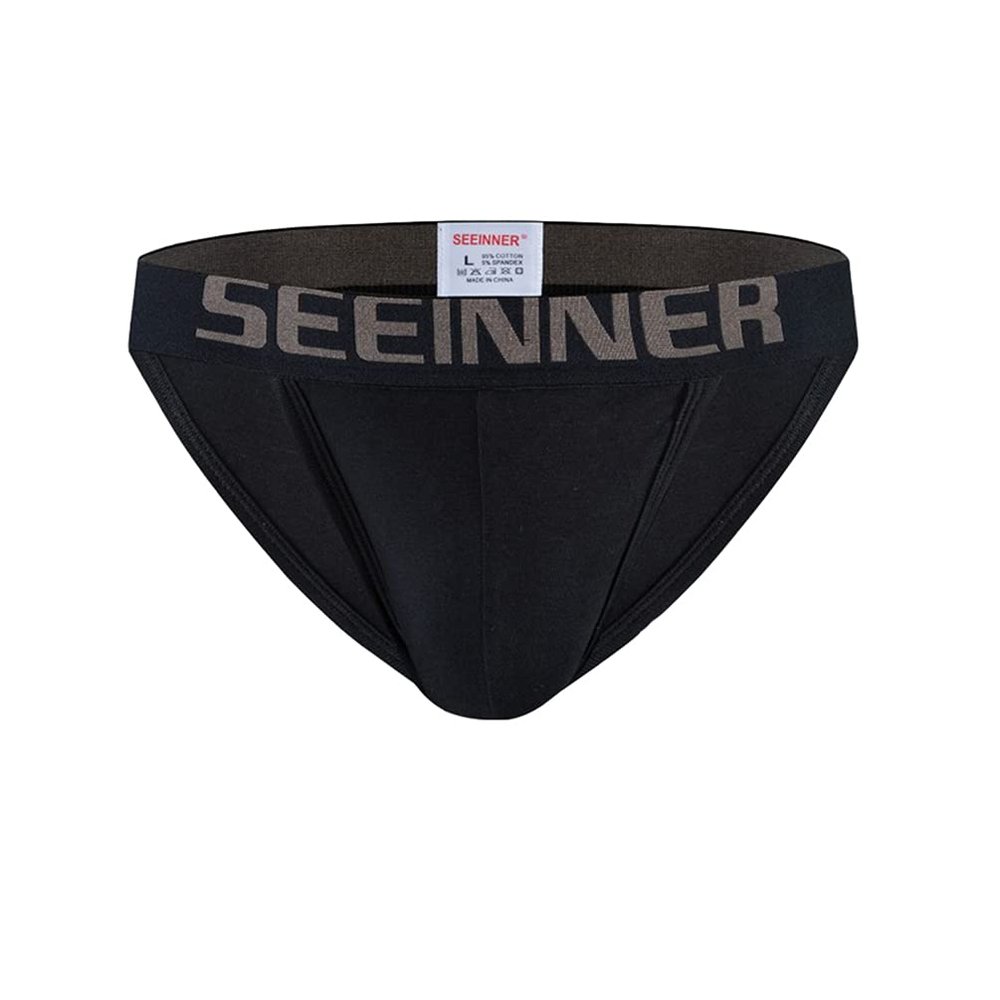 Familyhouse Men's Tanga Briefs Bikini Cotton Briefs Underwear Sexy Underpants Low Rise Thongs (Black,L)